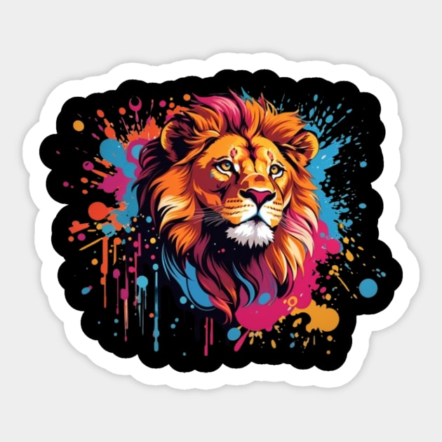 Vibrant Lion Splash Tee: A Regal Burst of Color Sticker by Wolf77